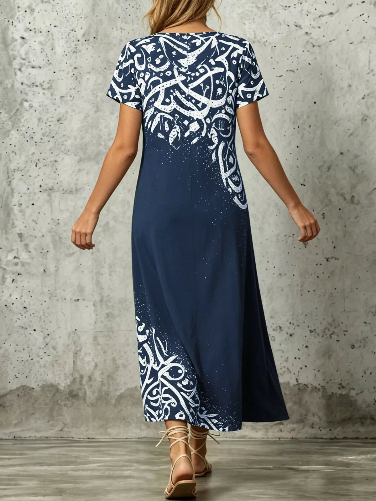 Printed Short Sleeve Midi Dress - Lilixa.store