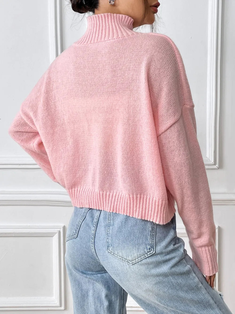 Bow Turtleneck Long Sleeve Sweater - Lilixa.store