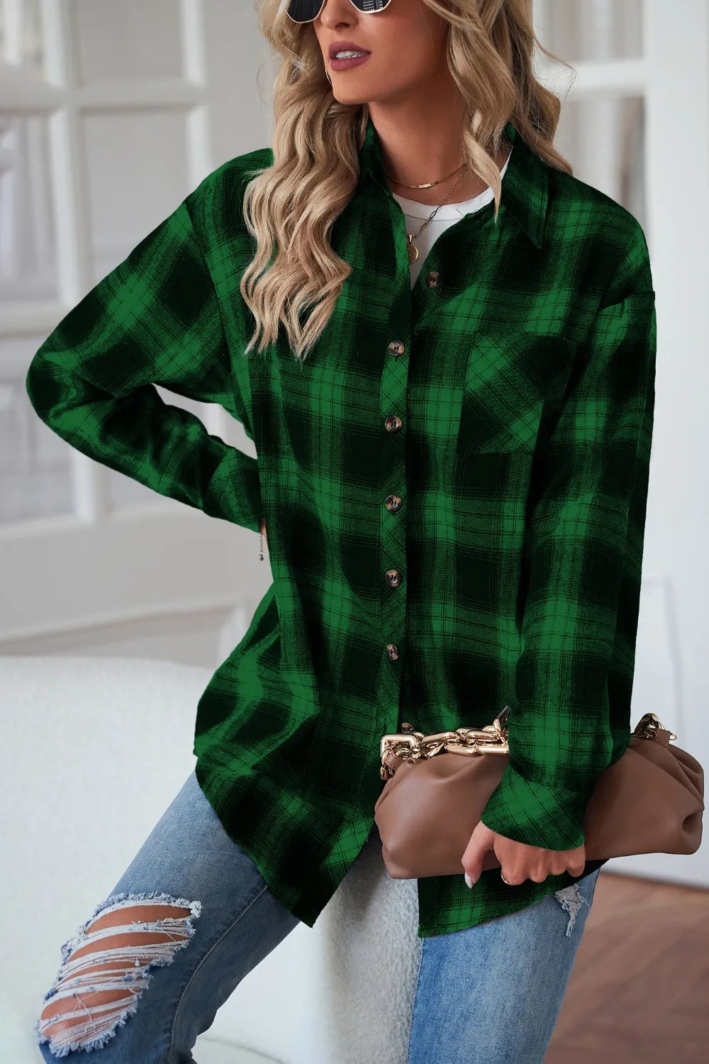 Plaid Button Up Dropped Shoulder Outerwear - Lilixa.store