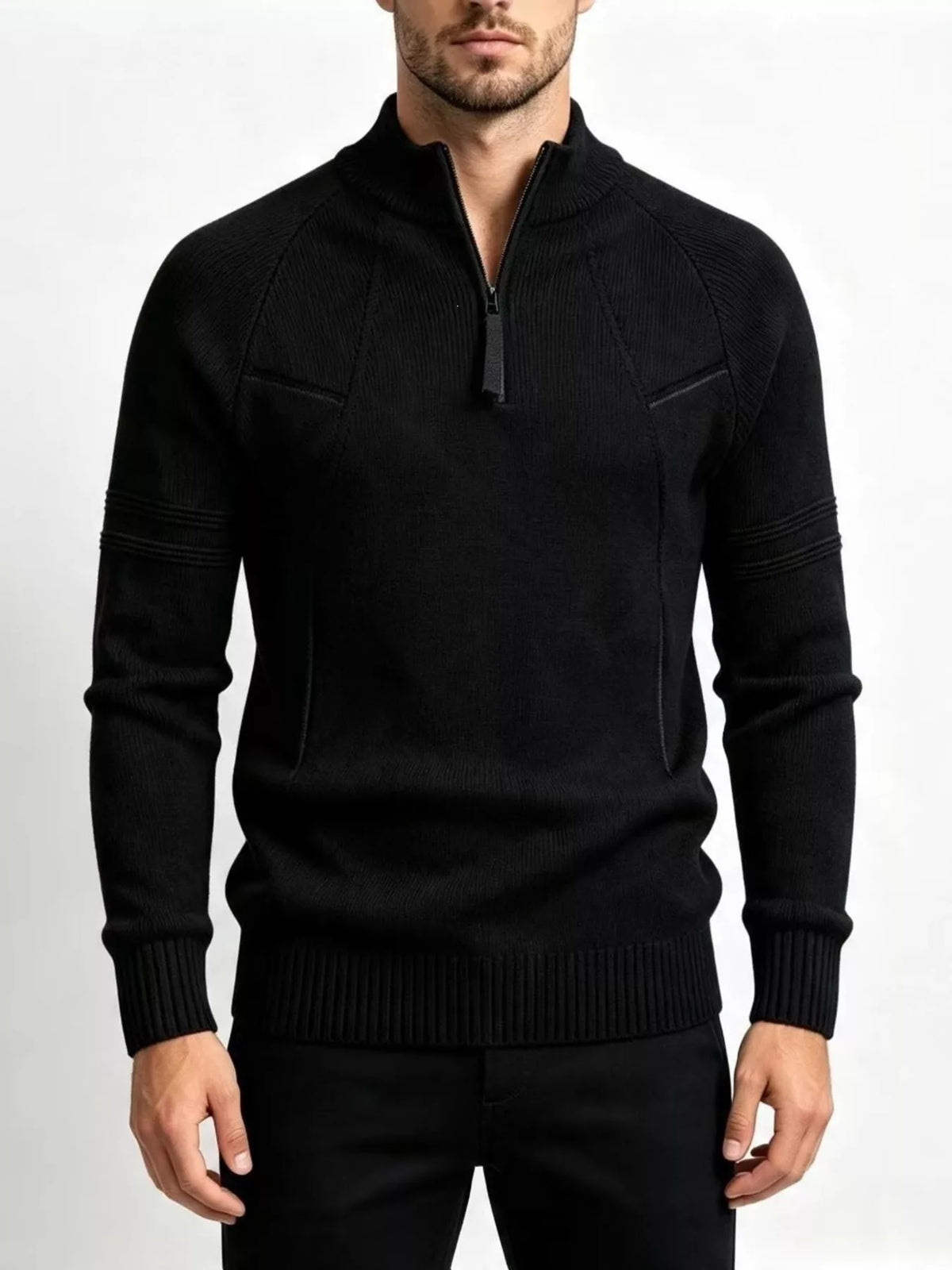 Men's Plus Size Quarter-Zip Ribbed Knit Sweater - Lilixa.store
