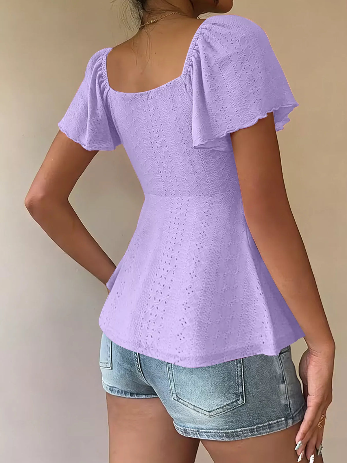 Sweetheart Neck Flutter Sleeve Top - Lilixa.store