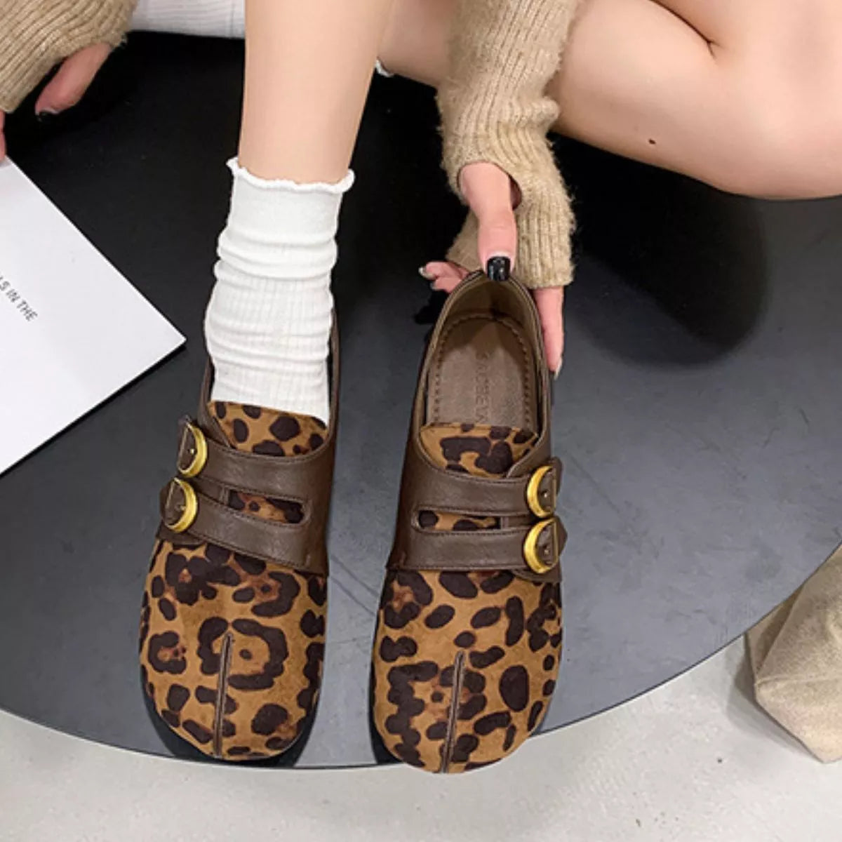 Split Toe Double Buckle Slip-Ons