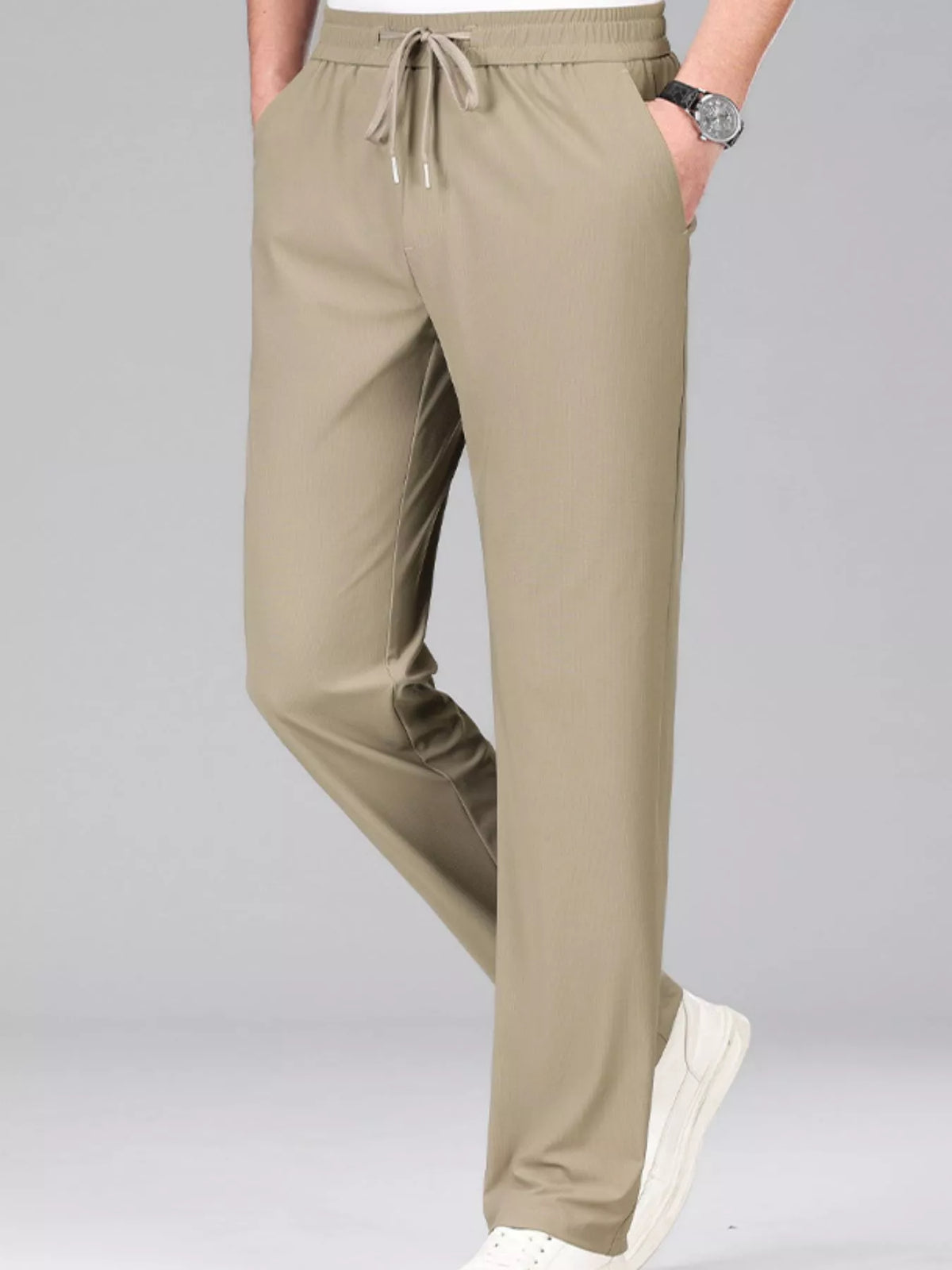 Men's Plus Size Casual Drawstring Pants in Khaki