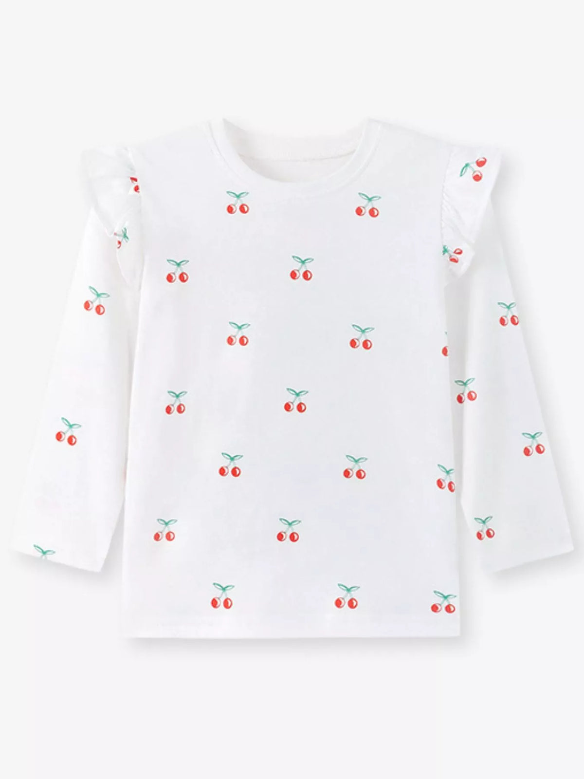 Children's Cherry & Flower Print Ruffled Long Sleeve T-Shirt - Lilixa.store