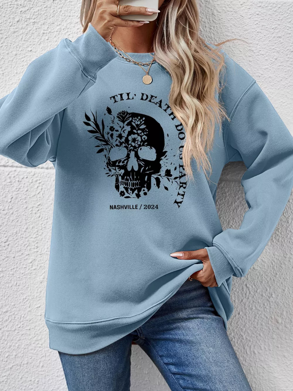 Graphic Round Neck Dropped Shoulder Sweatshirt - Lilixa.store