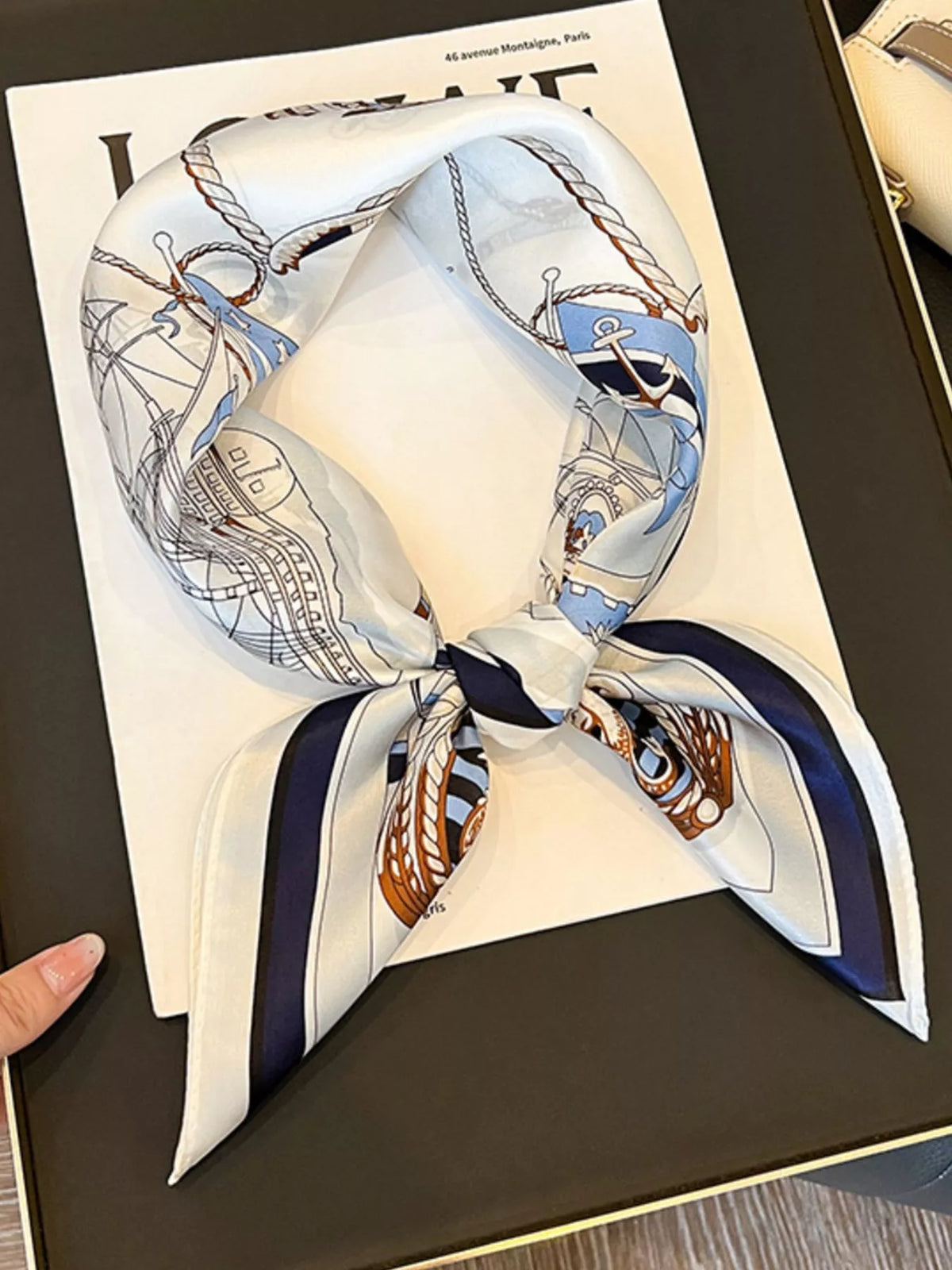 Nautical Print Silk Square Scarf - Lilixa.store