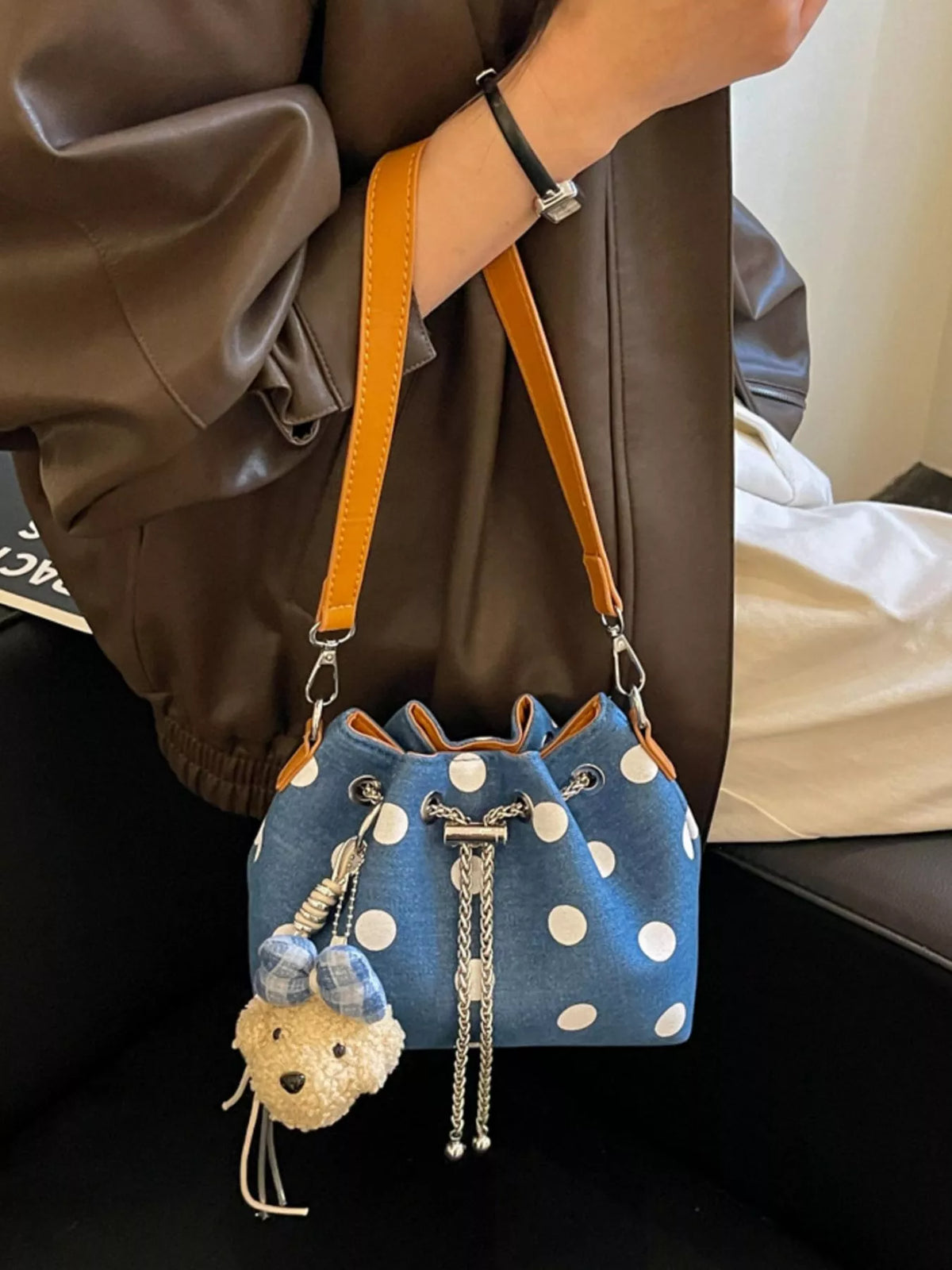 Polka Dot Bucket Crossbody Bag
