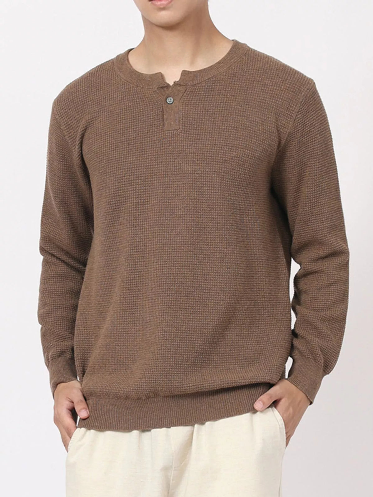 Men's Plus Size Button Detail Waffle Knit Top - Lilixa.store
