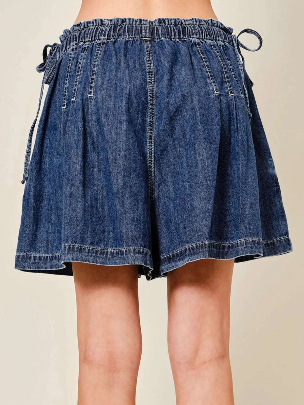 Pleated Elastic Waist Denim Shorts - Lilixa.store