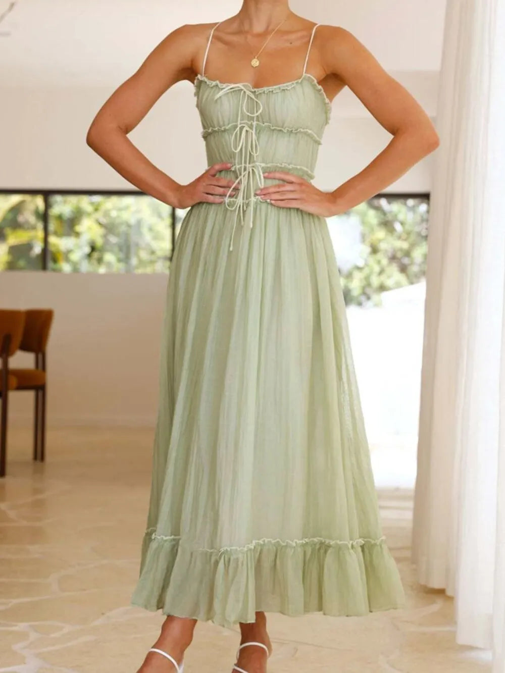 Devine Frill Ruffled Hem Midi Cami Dress - Lilixa.store