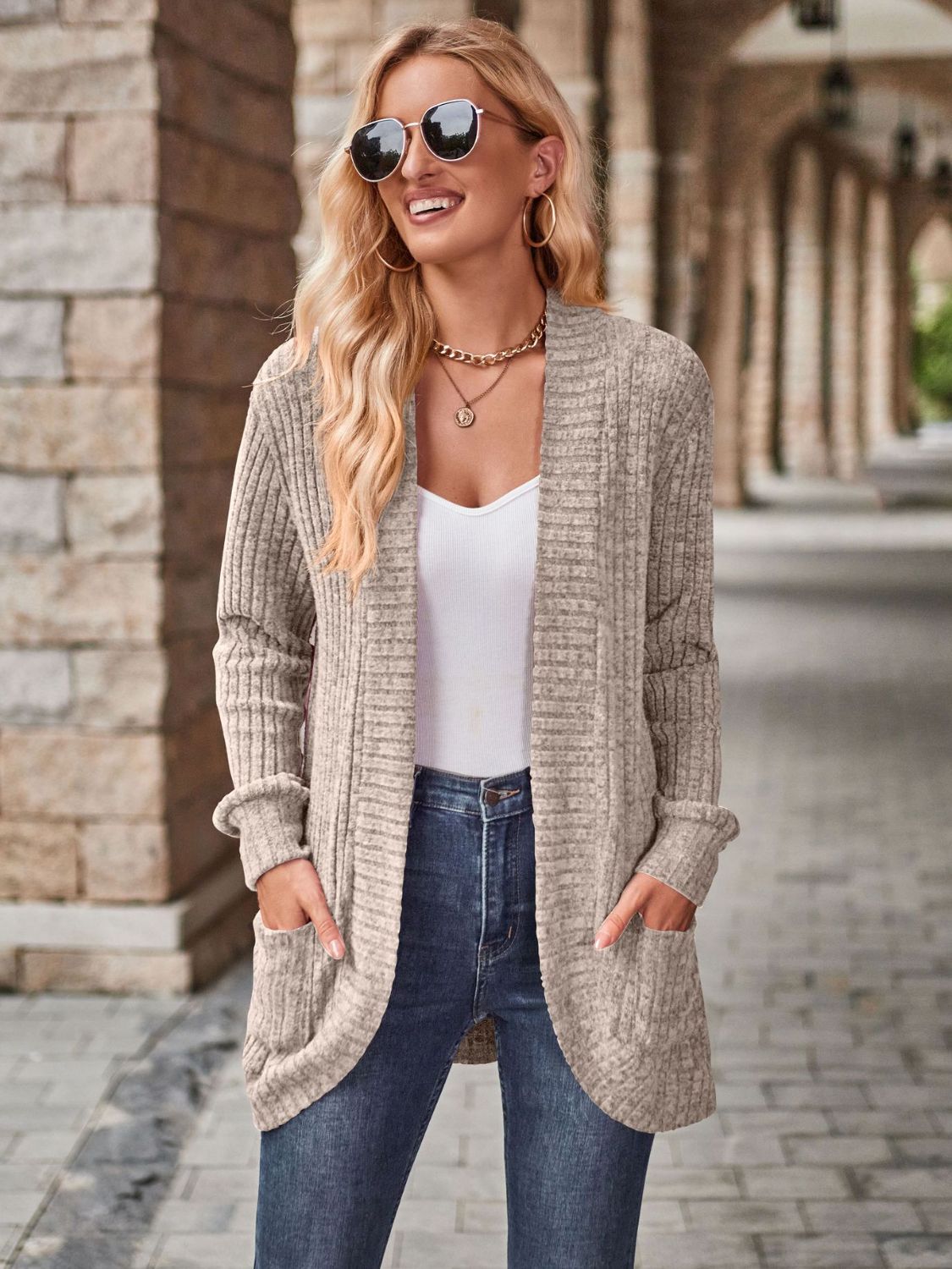 Open Front Cardigan with Pockets - Lilixa.store