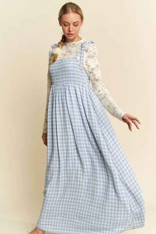 Davi & Dani Plaid Smocking Sleeveless Maxi Dress - Lilixa.store