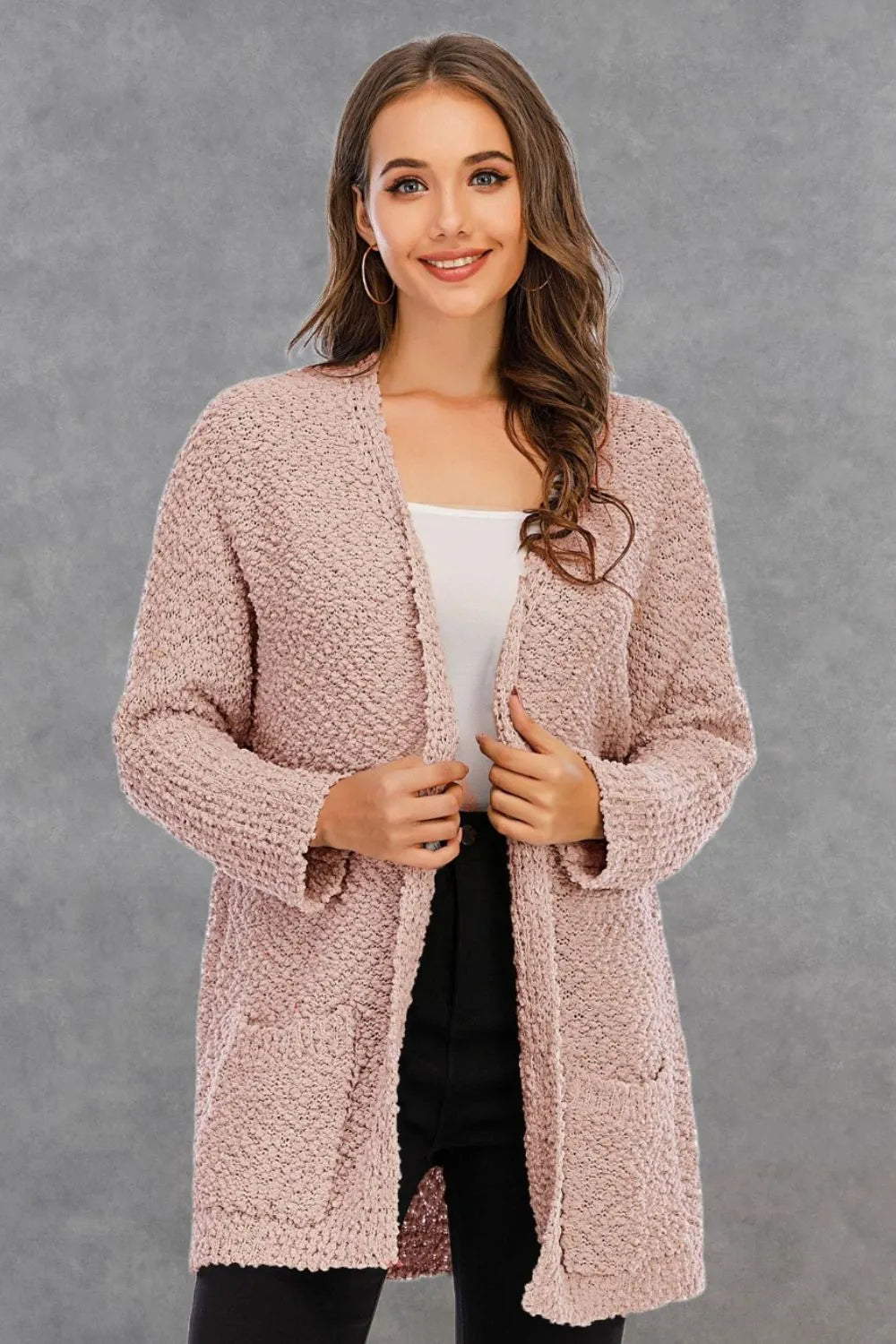 Angel Wings Pocketed Open Front Long Sleeve Cardigan - Lilixa.store