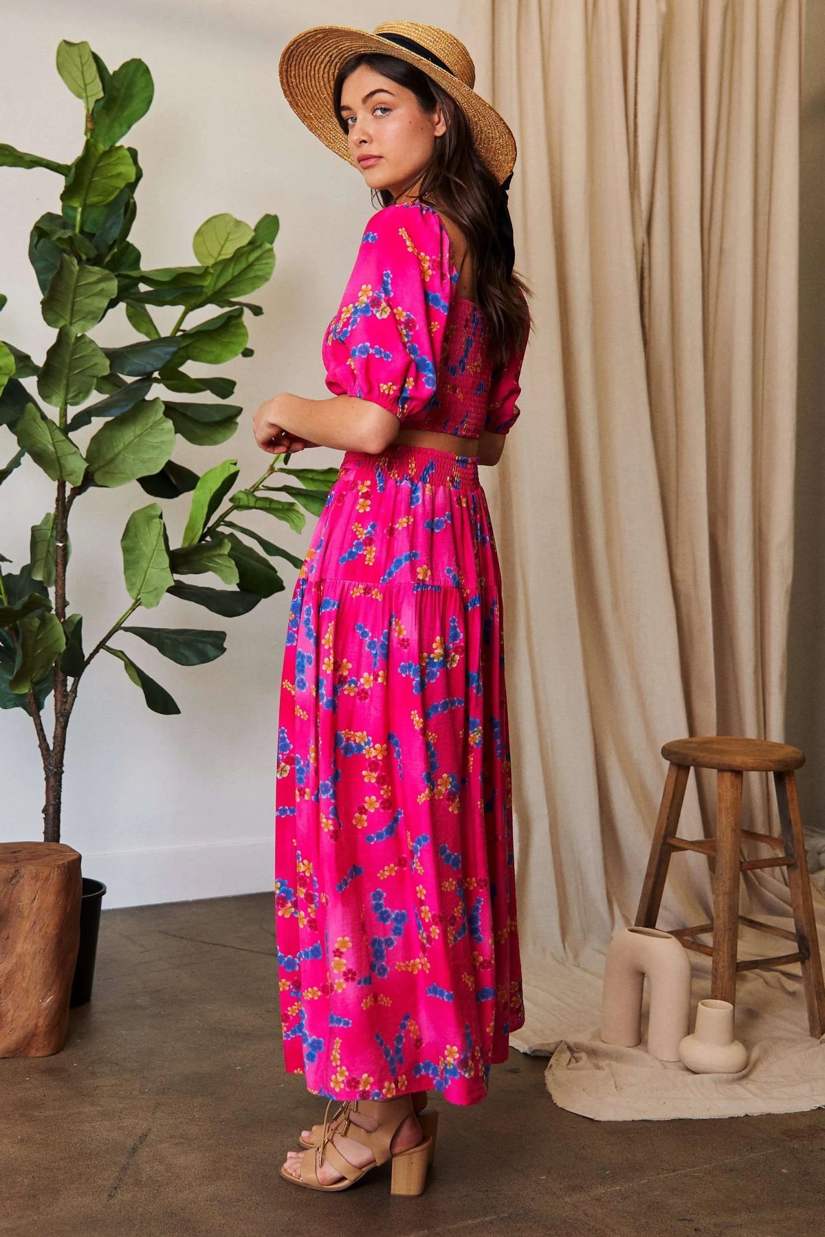 Davi & Dani Printed Smocking Waistband Ruffled Maxi Skirt - Lilixa.store
