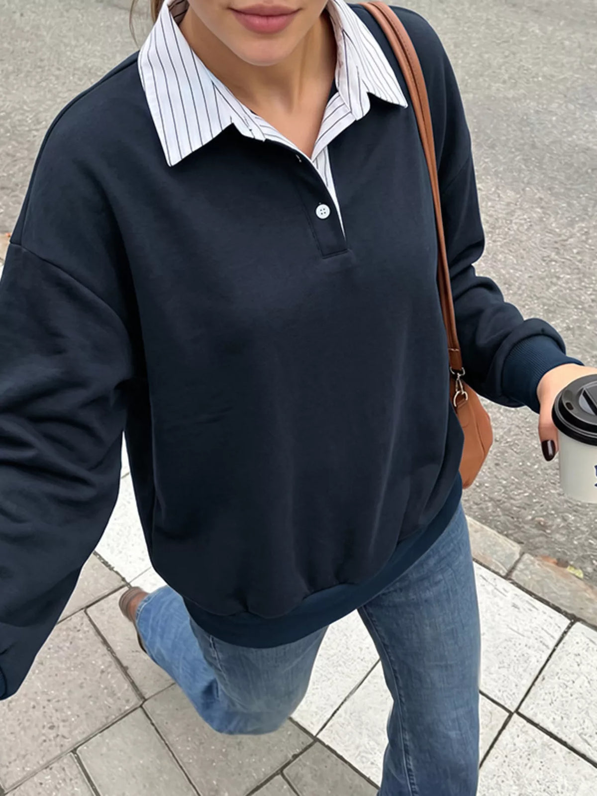 Button Detail Dropped Shoulder Sweatshirt