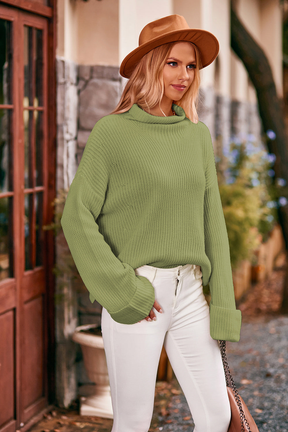 Mock Neck Drop Shoulder Sweater, view 8