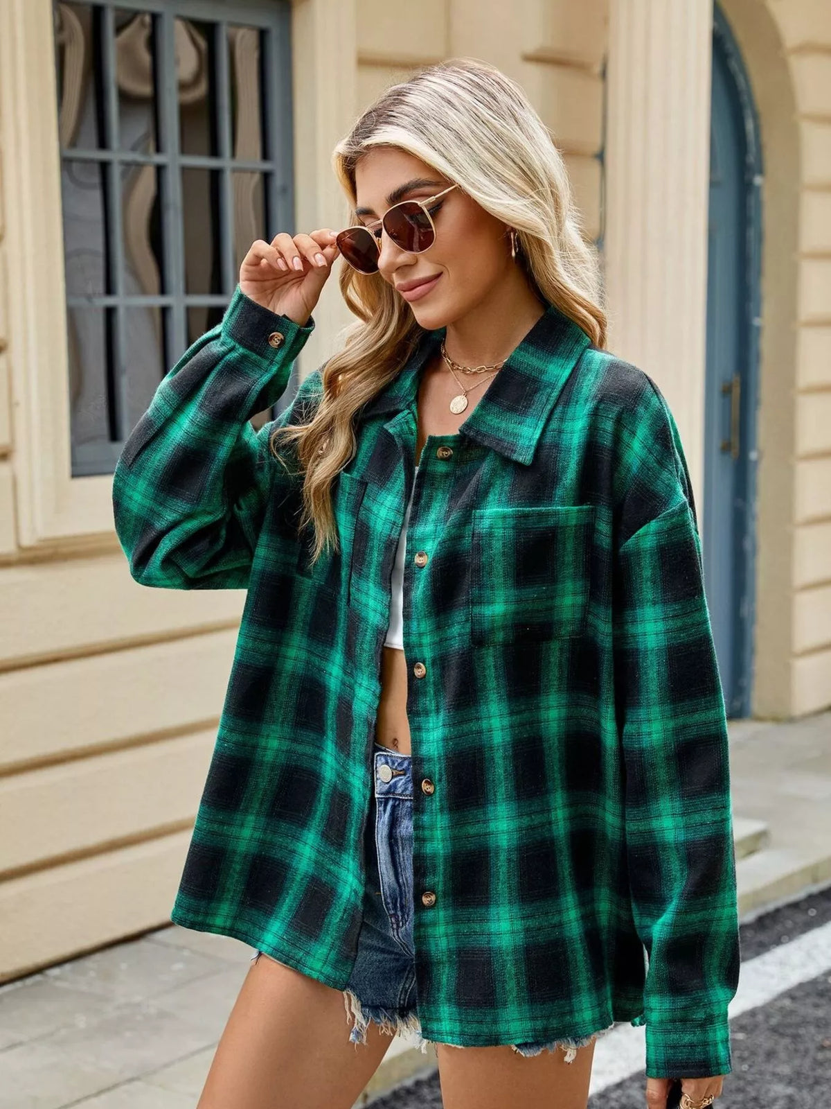 Plaid Button Up Shirt in Green