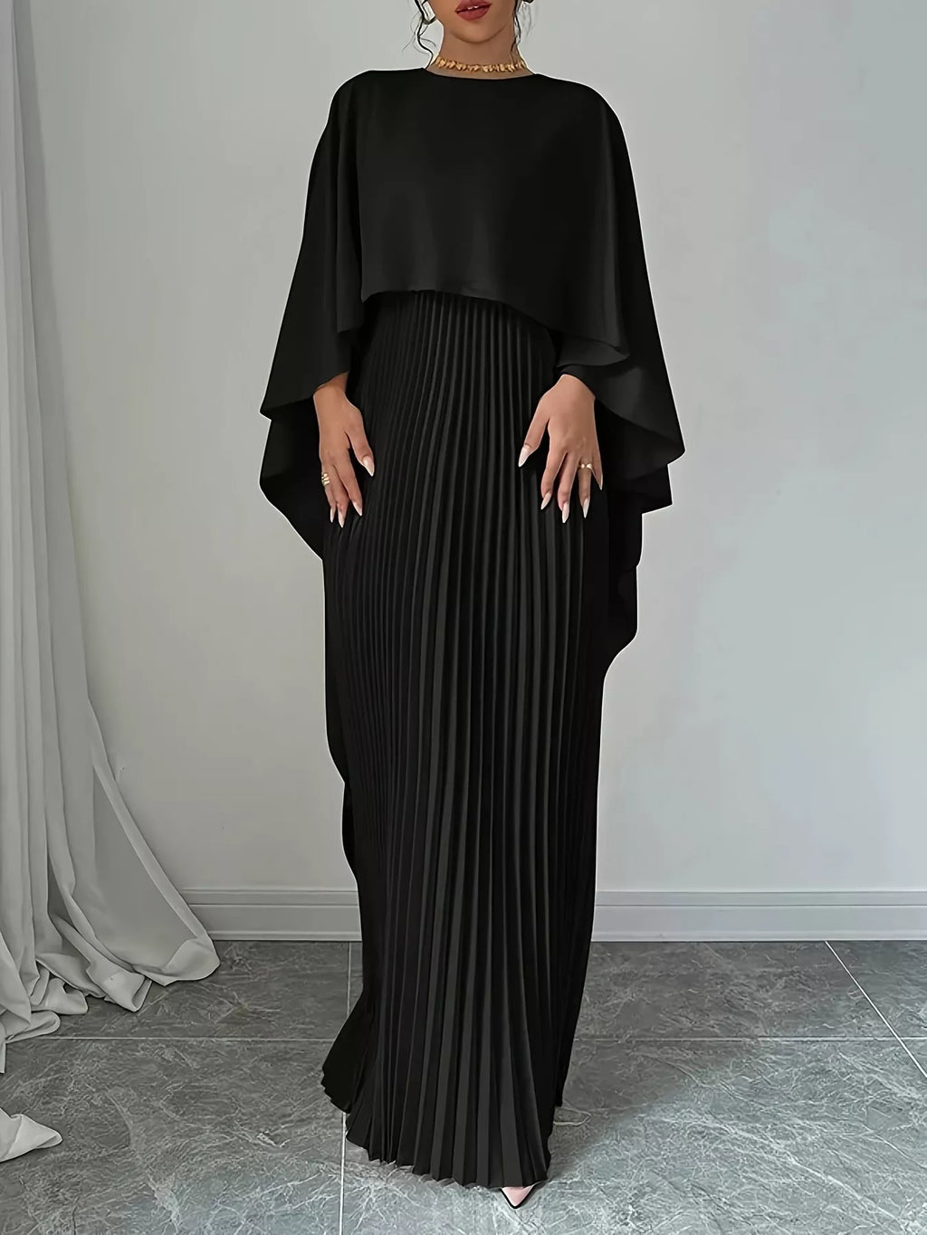 Cape Pleated Maxi Dress - Lilixa.store