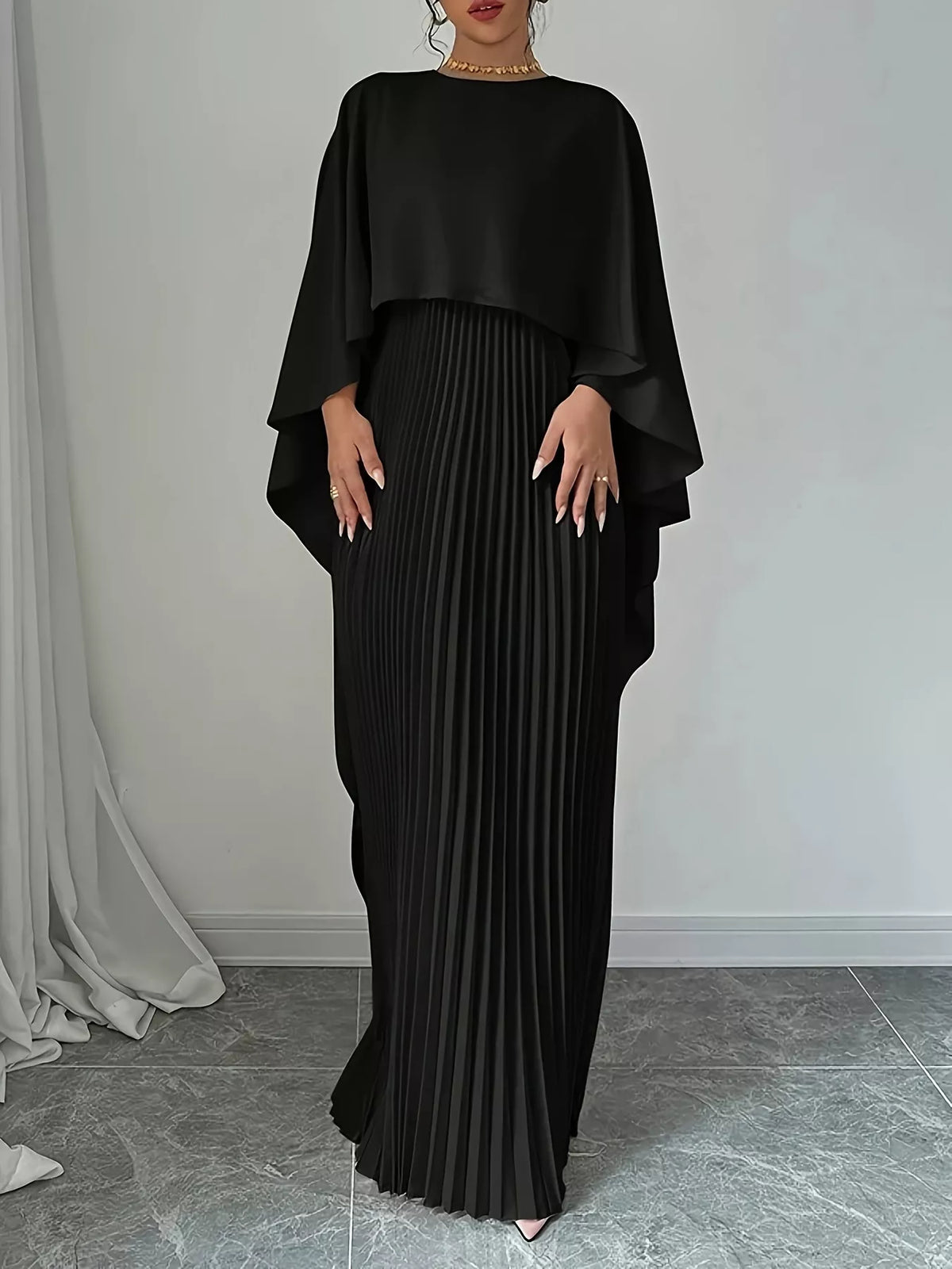 Cape Pleated Maxi Dress - Lilixa.store