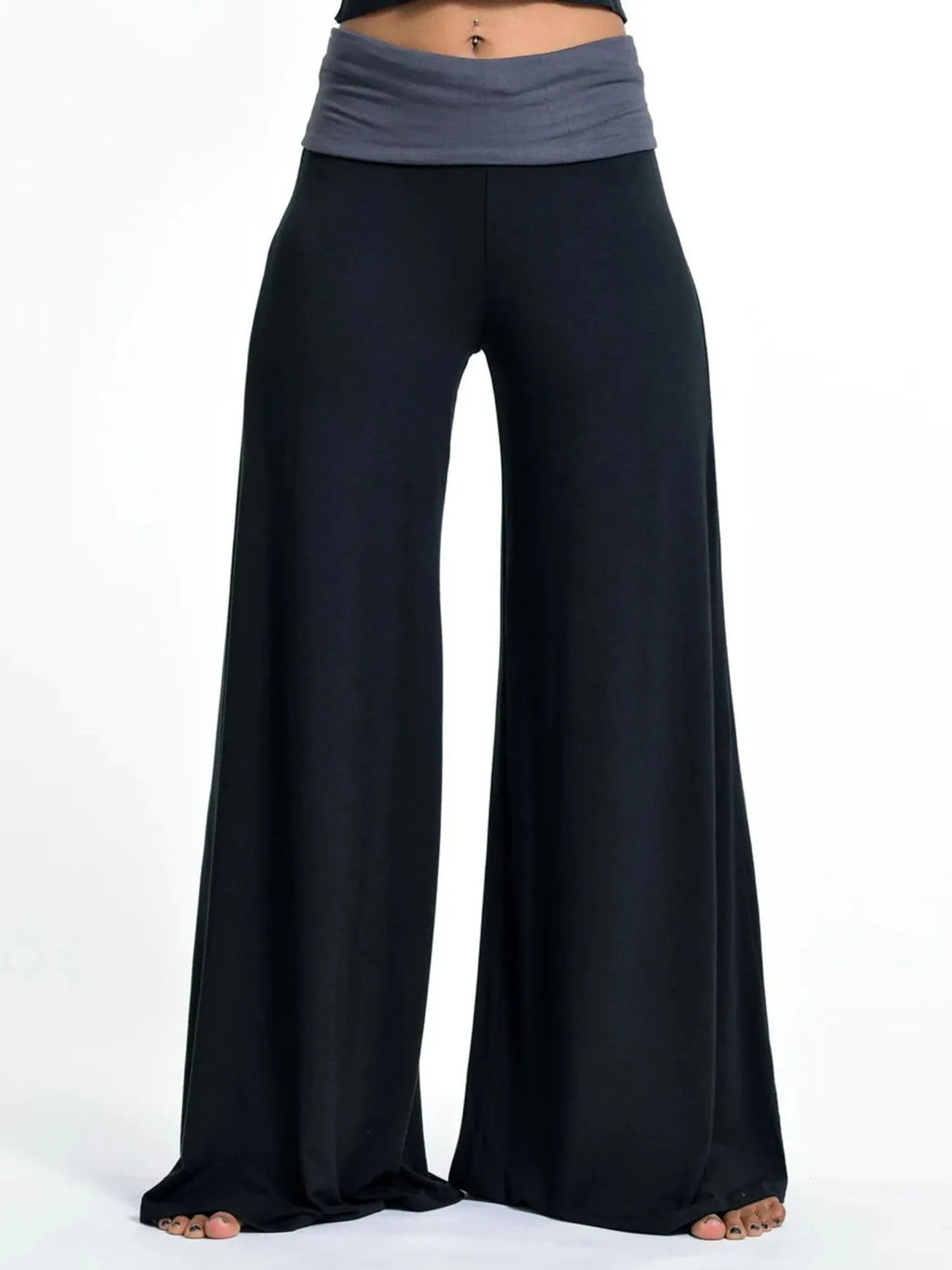High Waisted Wide Leg Yoga Pants with Contrast Waistband - Lilixa.store