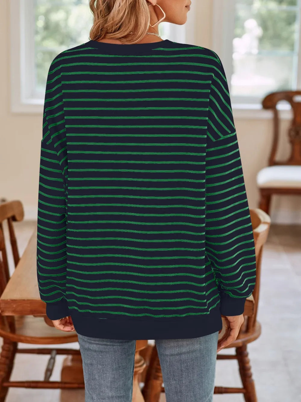 Lovelet Striped Round Neck Long Sleeve Sweatshirt, view 29