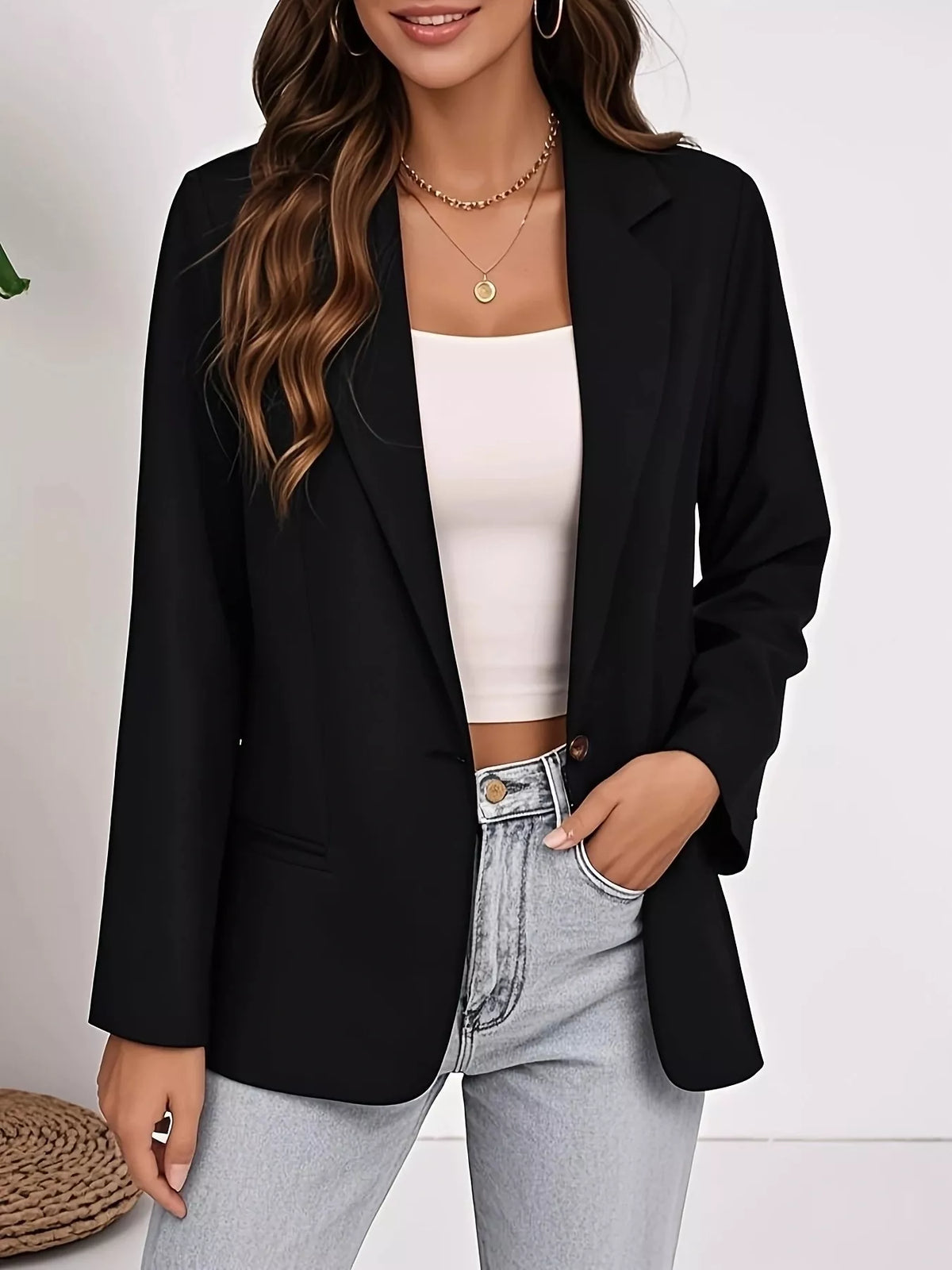 Plus Size Lapel Collar Single-Button Blazer - Lilixa.store