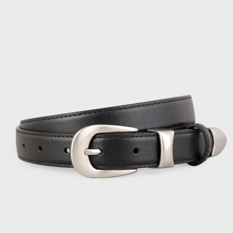 Classic Leather Belt with Silver Buckle - Lilixa.store