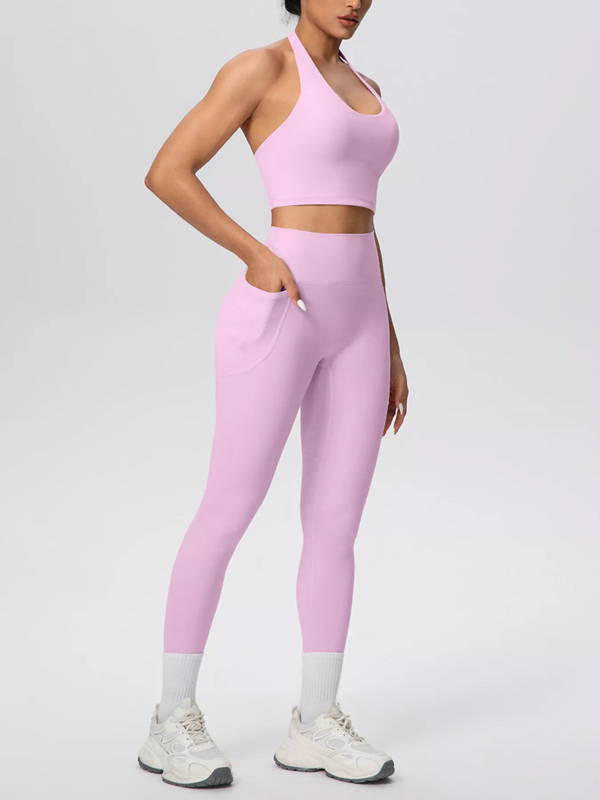 Halter Neck Crop Top and High-Waisted Leggings Active Set - Lilixa.store