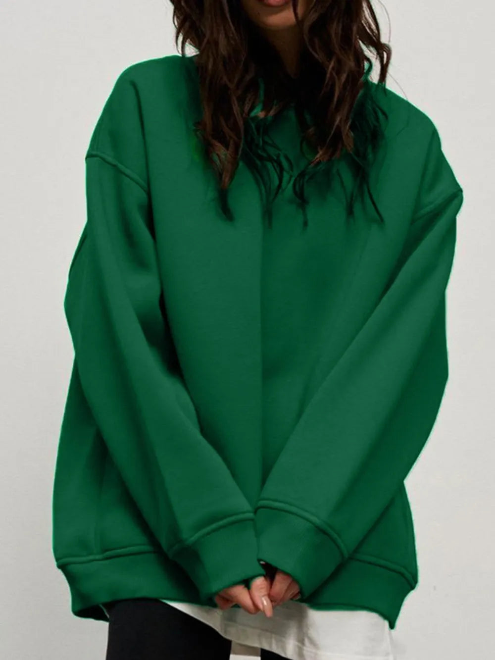 Round Neck Dropped Shoulder Long Sleeve Sweatshirt - Lilixa.store
