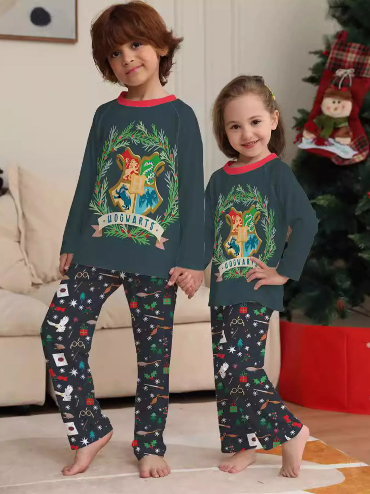 Full Size Family Matching Hogwarts Graphic Pajama Set Plus Size