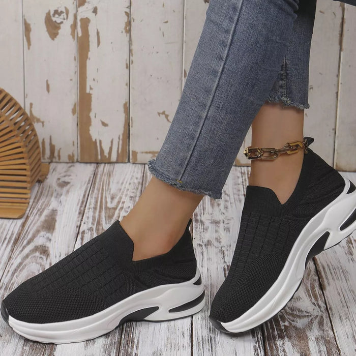 Round Toe Mesh Slip-Ons in Black