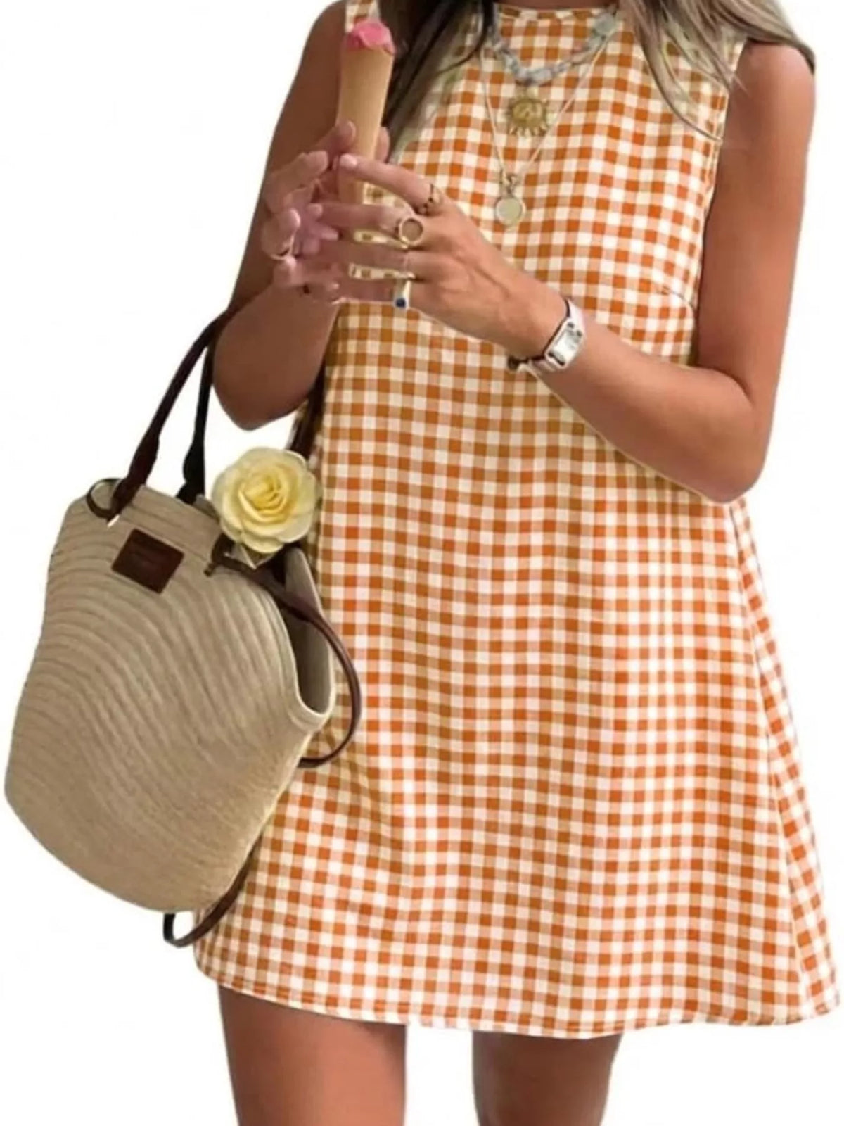 Gingham Sleeveless A-Line Mini Dress