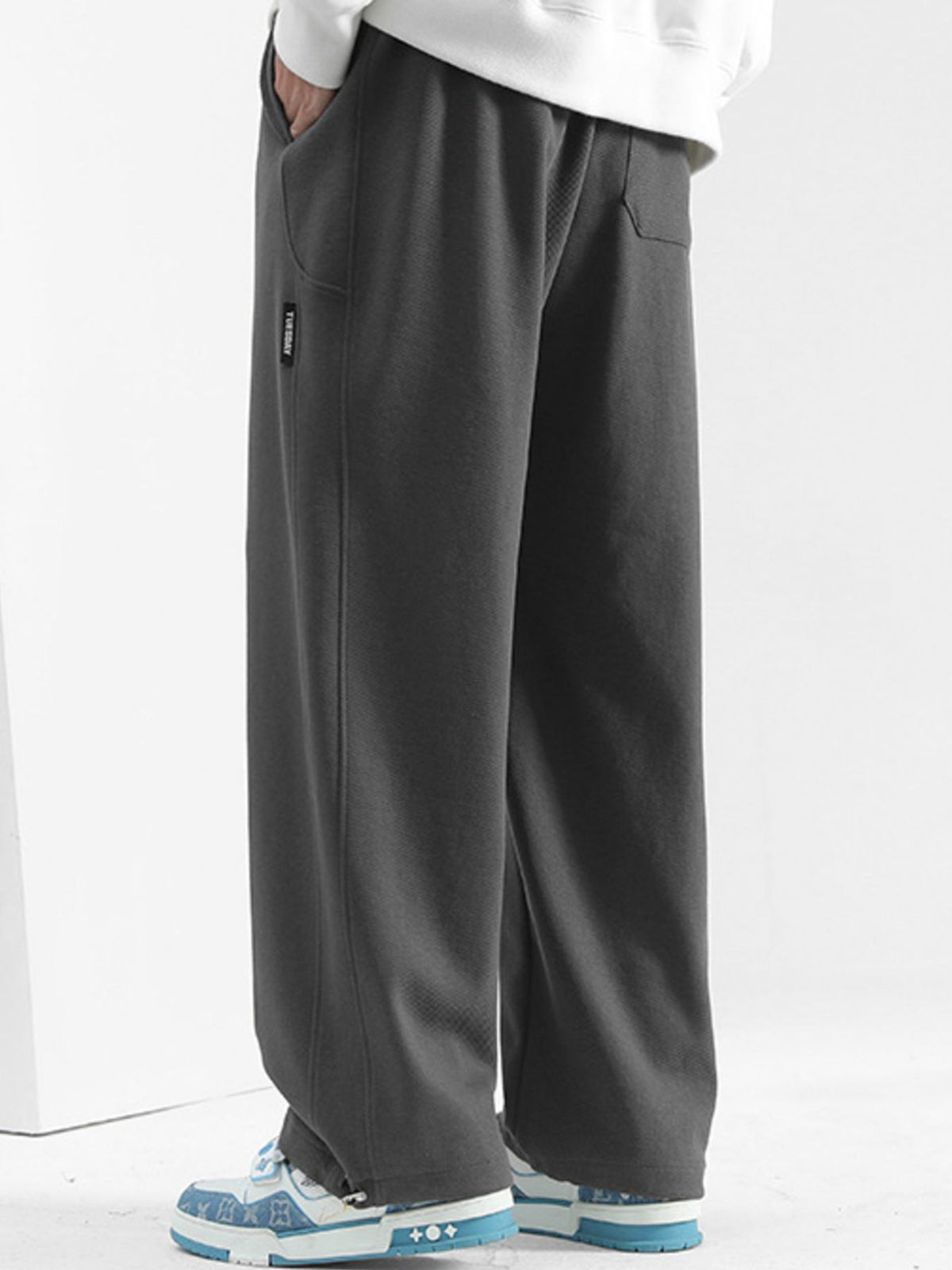 Men's Plus Size Casual Loose-Fit Drawstring Pants in Dark Gray