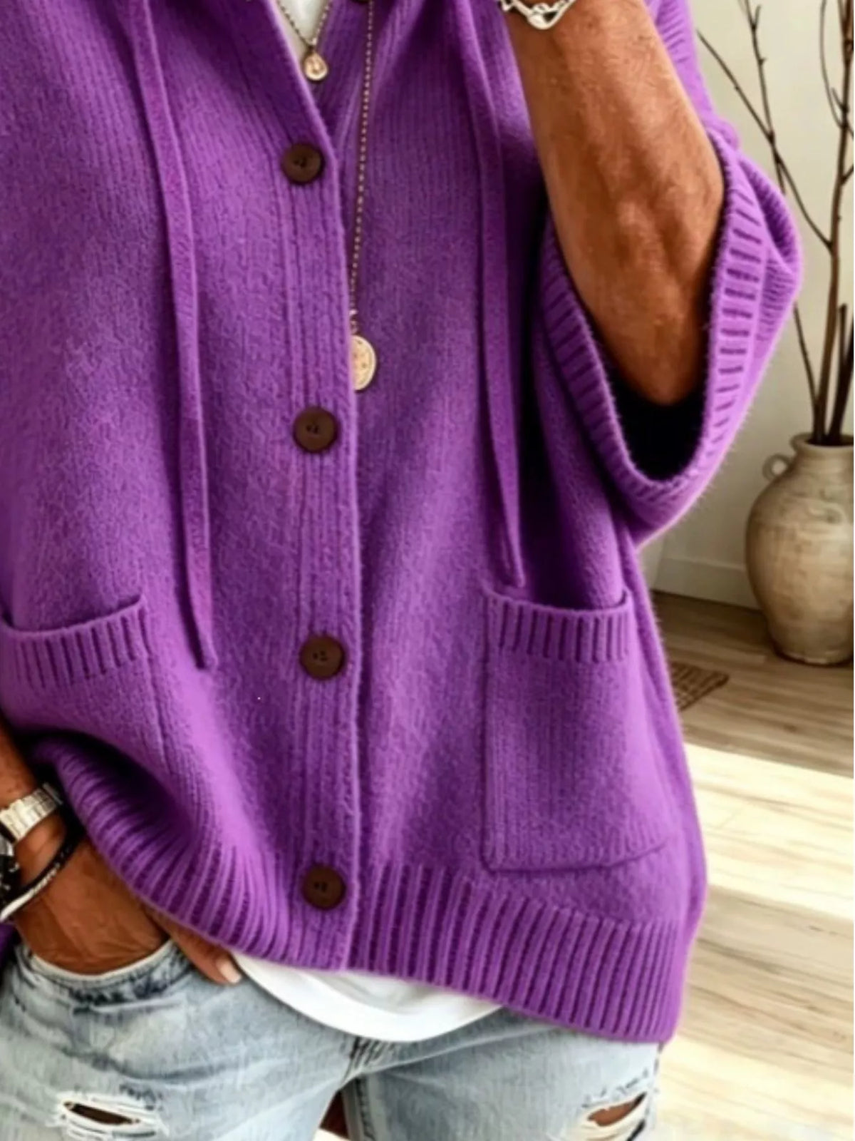 Hooded Button-Down Knit Cardigan - Lilixa.store
