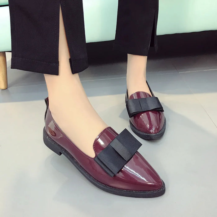 Point Toe Loafers with Bow in Burgundy