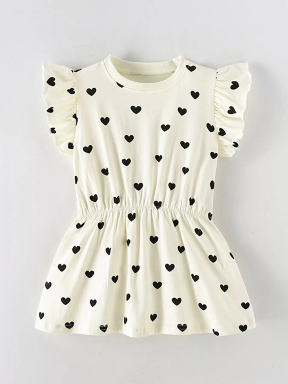 Children's Heart Print Ruffle Sleeve Dress - Lilixa.store