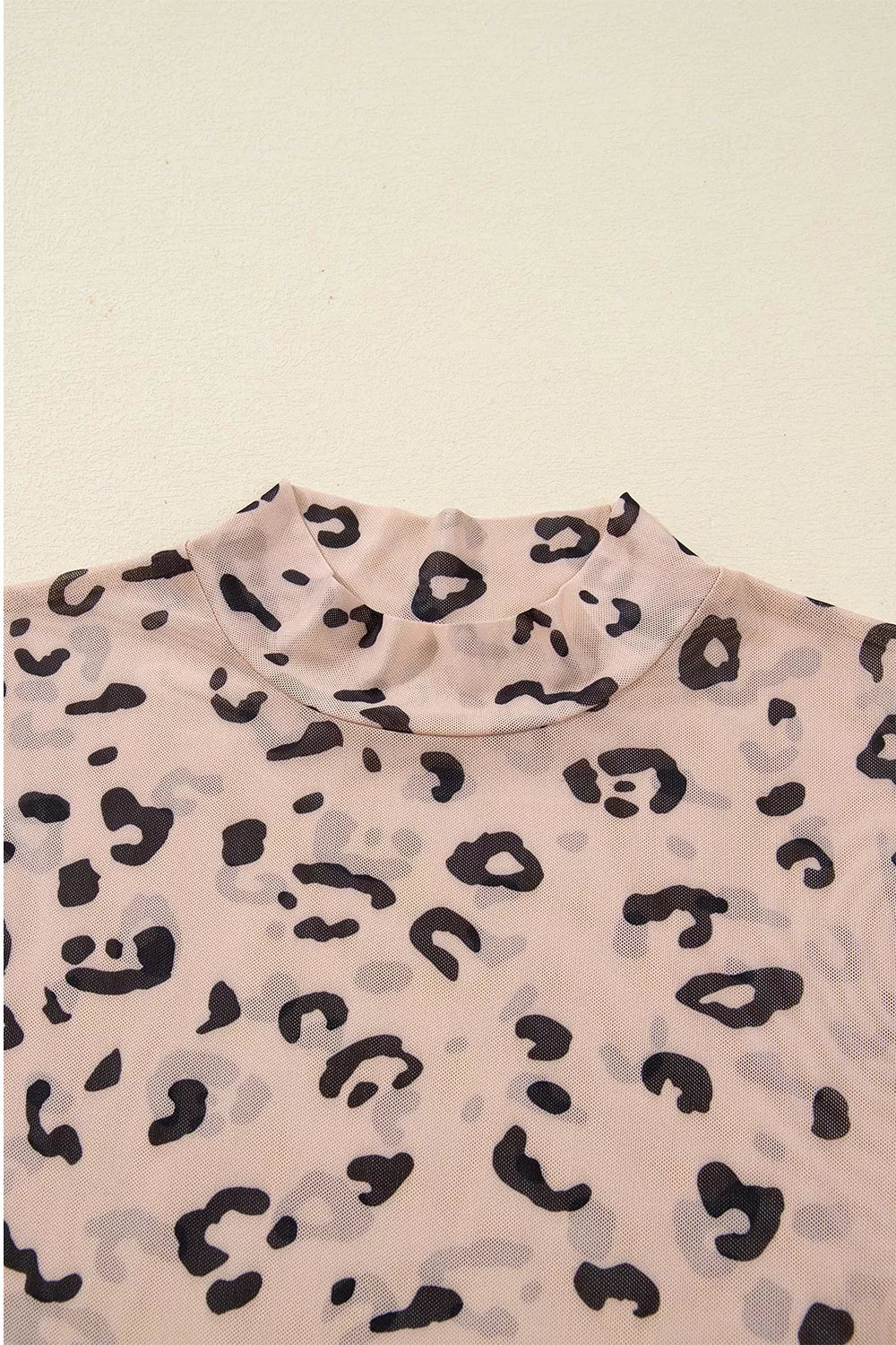 Mock Neck Sheer Mesh Leopard Long Sleeve Bodysuit - Lilixa.store