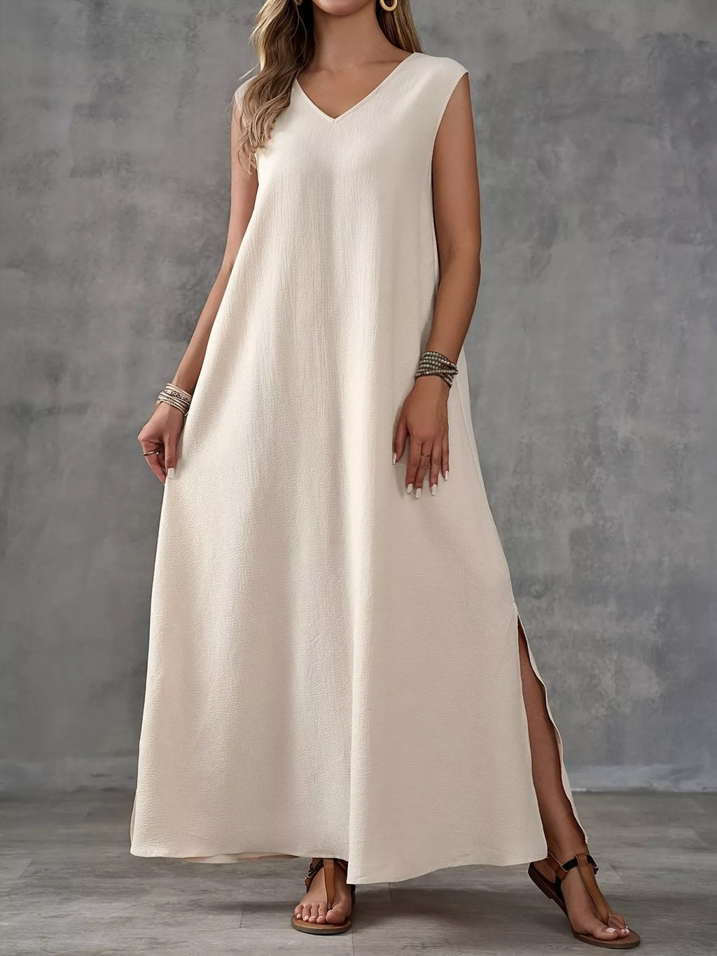 Sleeveless V-Neck Side-Slit Maxi Dress - Lilixa.store