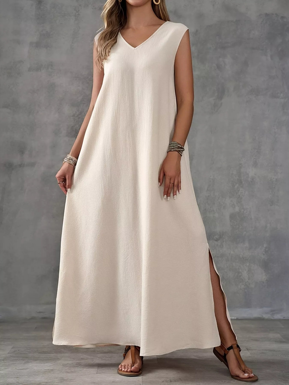 Sleeveless V-Neck Side-Slit Maxi Dress - Lilixa.store