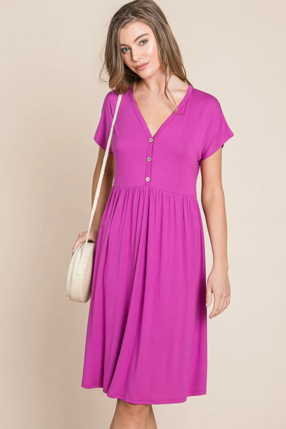 BOMBOM V-Neck Short Sleeve Dress - Lilixa.store