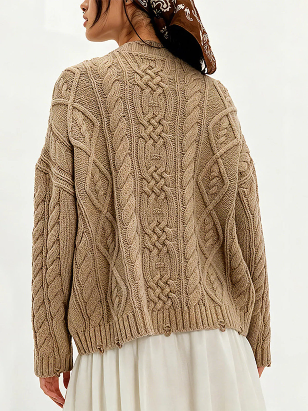 Cable-Knit Sweater with Front Pockets - Lilixa.store