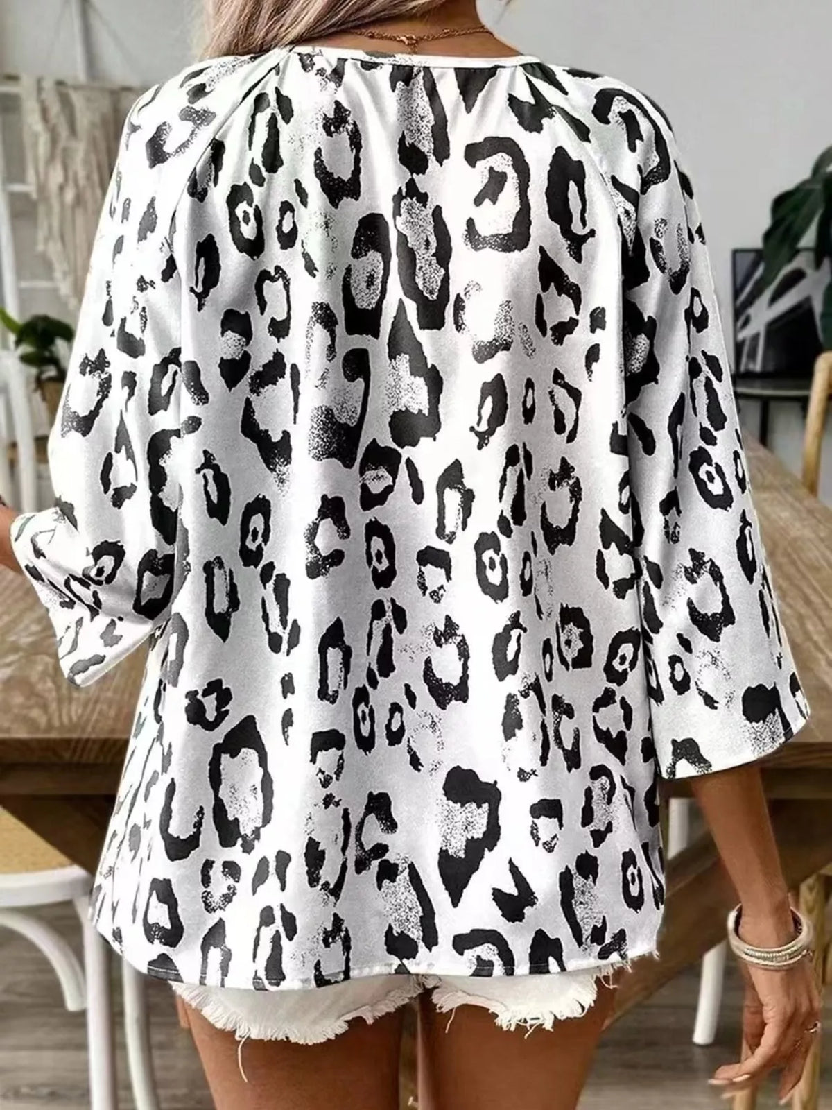 Leopard Print V-Neck Blouse in Black, view 2