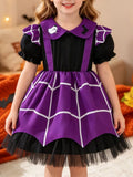 Children's Halloween Spiderweb Print Peter Pan Collar Dress - Lilixa.store
