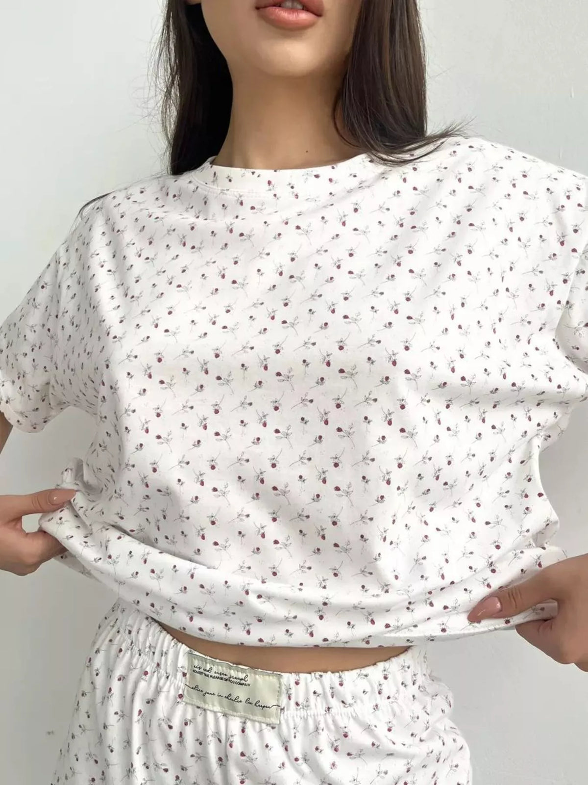 Floral Print Short Sleeve Top and Shorts Lounge Set