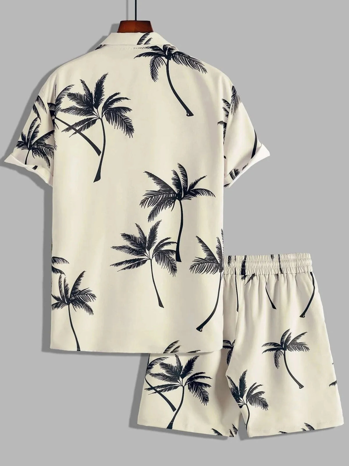 Men's Full Size Palm Print Button Up Shirt and Shorts Set Plus Size, view 2