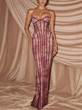 Lace Up Back Strapless Maxi Dress - Lilixa.store