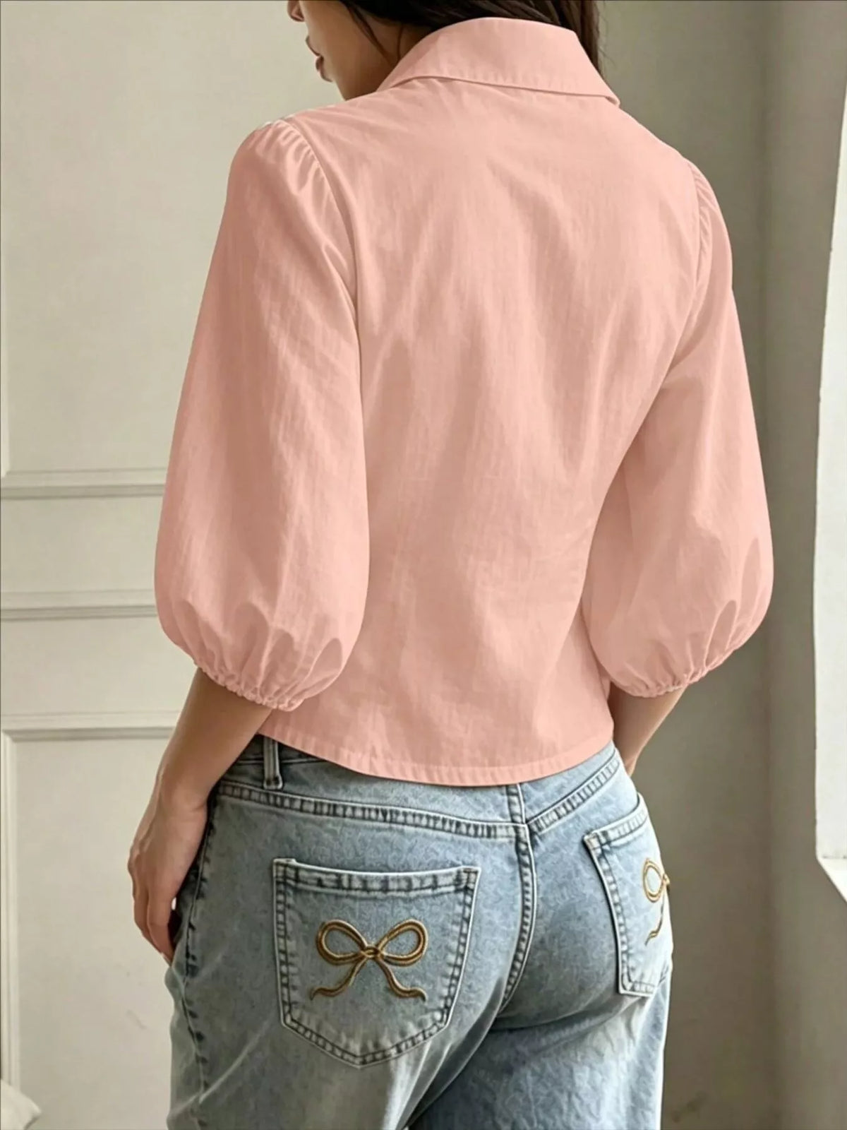 Button-Down Shirt with Puff Sleeves, view 11