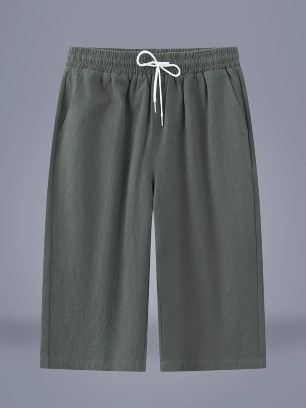 Men's Plus Size Casual Cropped Drawstring Pants in Army Green