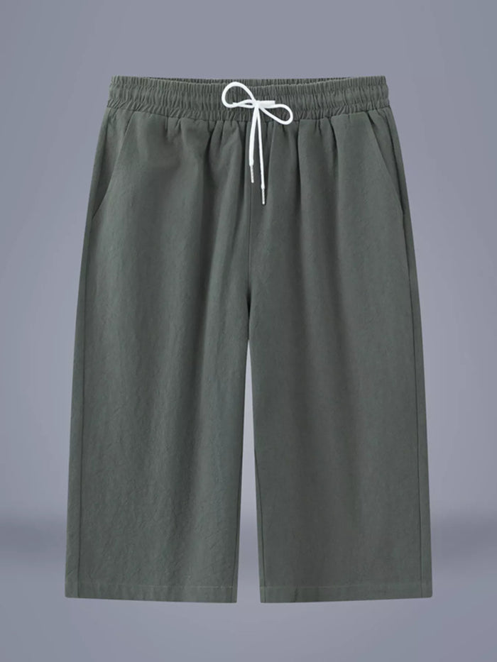 Men's Plus Size Casual Cropped Drawstring Pants in Army Green