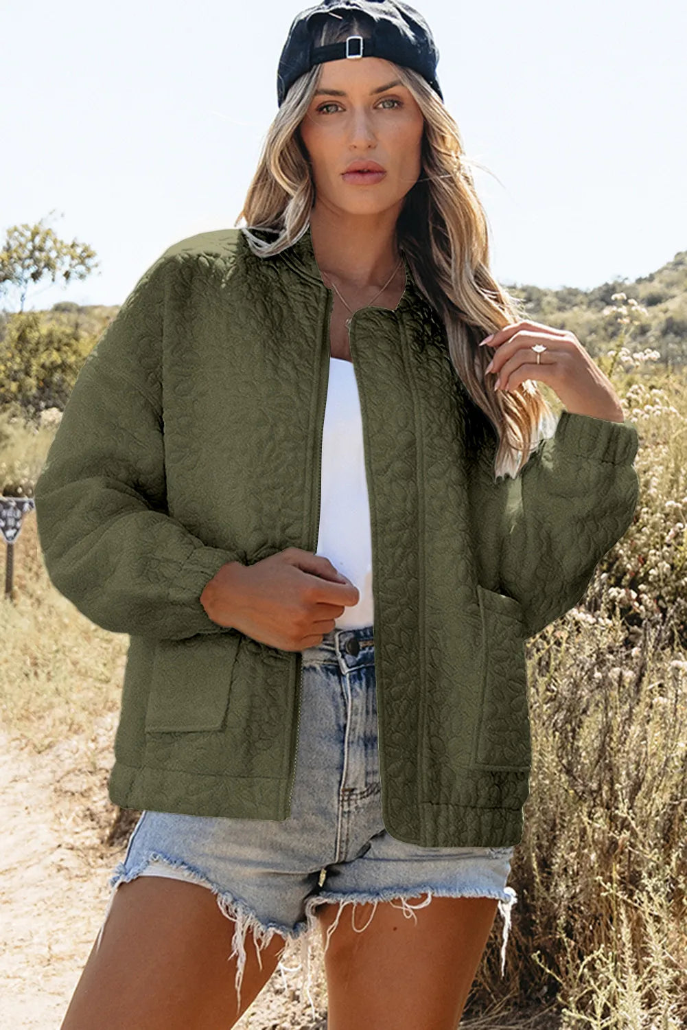 Baseball Collar Floral Quilted Jacket, view 13